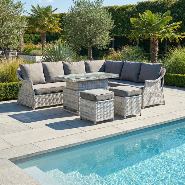 Liv Outdoors - Heritage Rattan Corner Sofa Dining Set with Rising Table