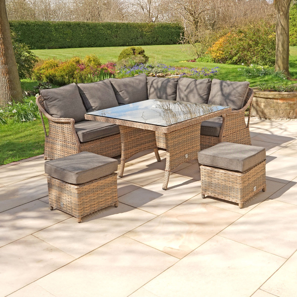 Liv Outdoors - Heritage corner sofa dining set with square dining table in Brown