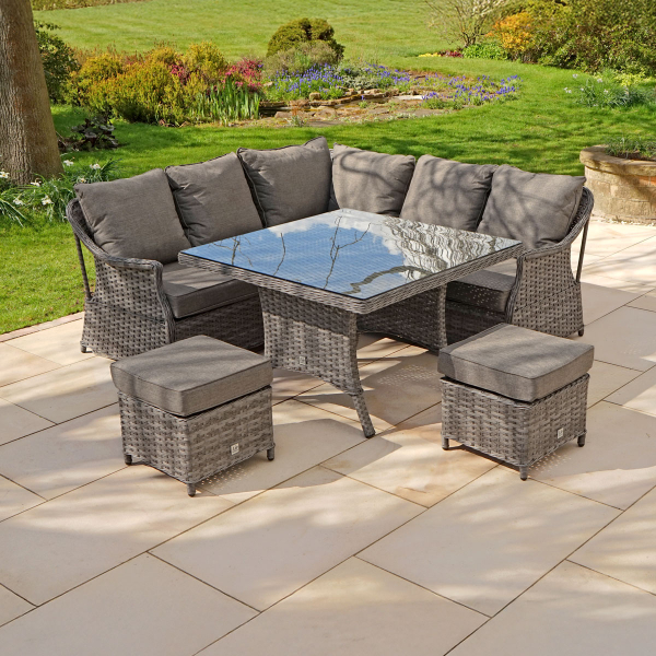 Liv Outdoors - Heritage corner sofa dining set with square dining table in Grey