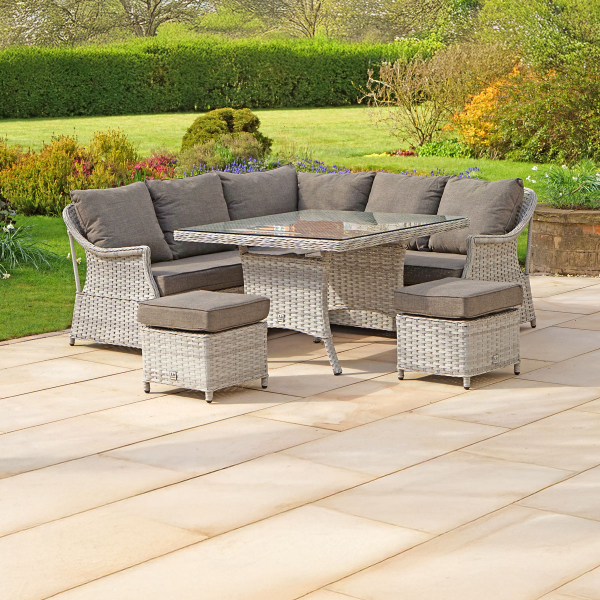 Liv Outdoors - Heritage corner sofa dining set with square dining table in Light Grey