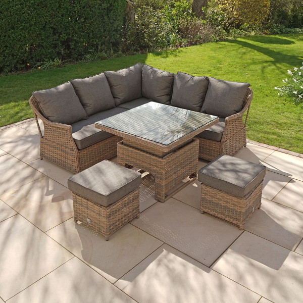 Liv Outdoors - Heritage Rattan Corner Sofa Dining Set with Square Rising Table