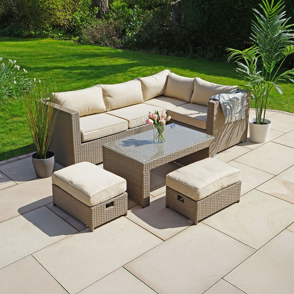 Liv Outdoors - Kingston Corner Recliner Rattan Sofa Set & Stools - 218cm x 152cm