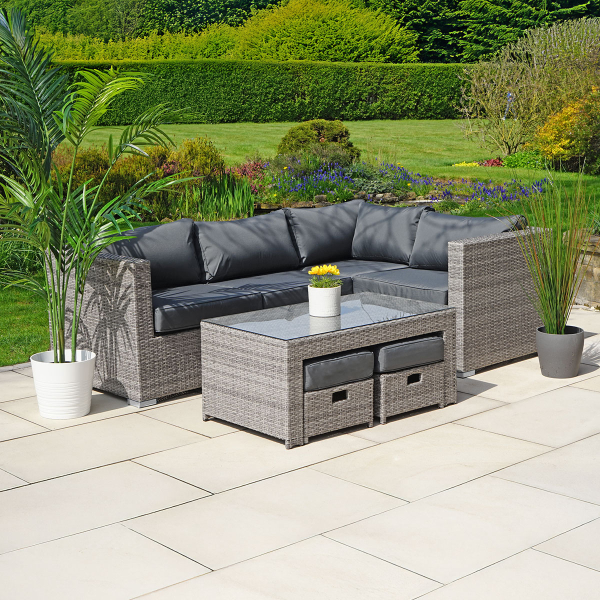 Liv Outdoors - Kingston Corner Recliner Rattan Sofa Set & Stools - 218CM X 152cm - Grey