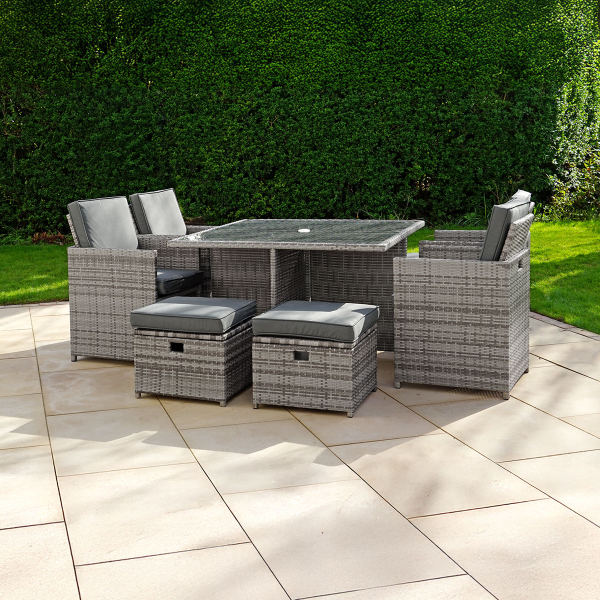 Liv Outdoors - Kingston Rattan Cube Dining Set - 8 Seat in Grey & Cover