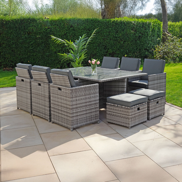 Liv Outdoors - Kingston Rattan Cube Dining Set - 10 Seat in Grey