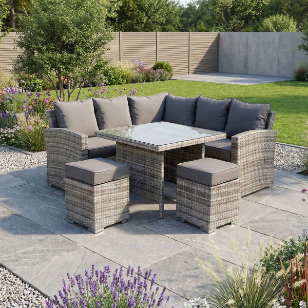 Liv Outdoors - Kingston Rattan Sofa Dining Set with Square Table in Grey