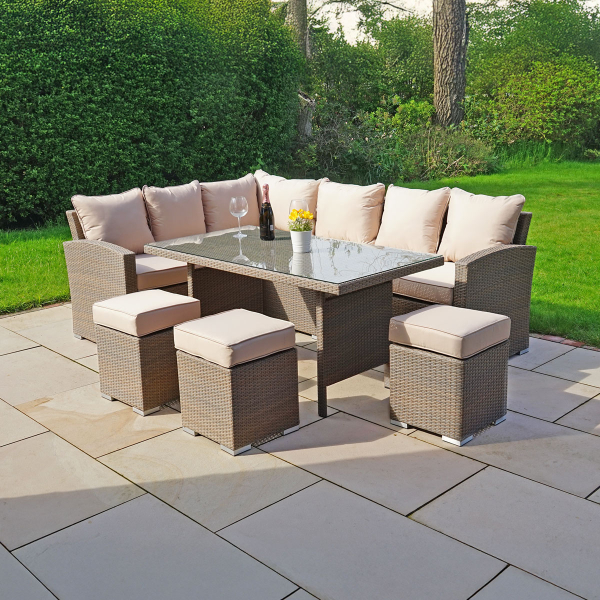 Liv Outdoors - Kingston Rattan Sofa Dining Set in Brown