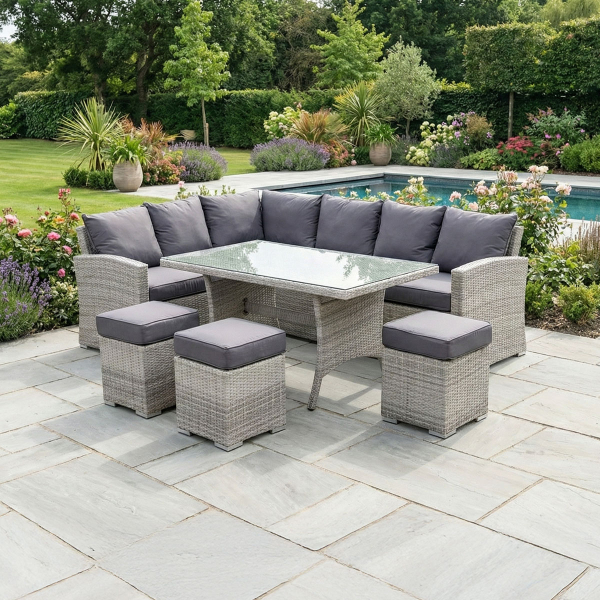 Liv Outdoors - Kingston Rattan Sofa Dining Set in Light Grey