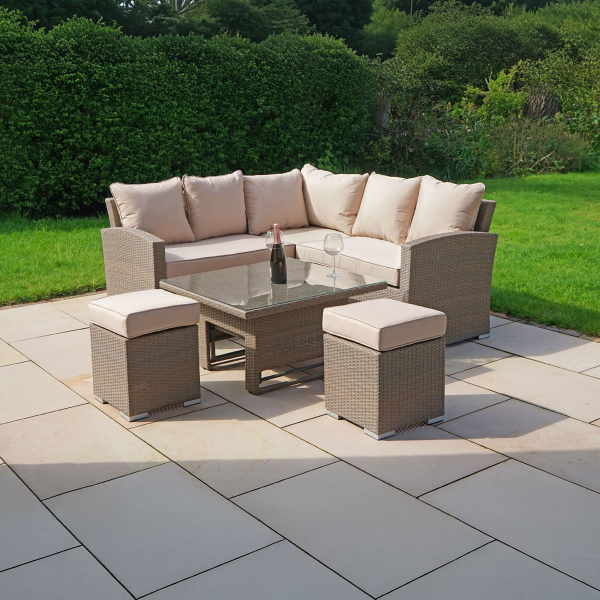 Liv Outdoors - Kingston Rattan Sofa Dining Set with Square Rising Table