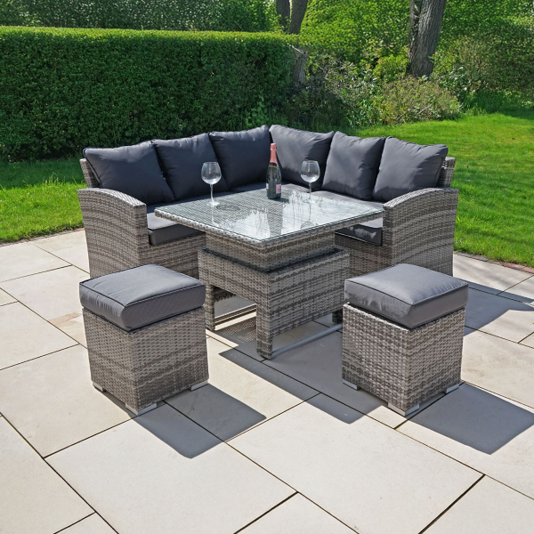 Liv Outdoors - Kingston Rattan Sofa Dining Set with Square Rising Table in Grey