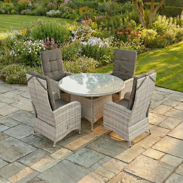 Liv Outdoors - Kingston 4 Seat Recliner Round Rattan Dining Set