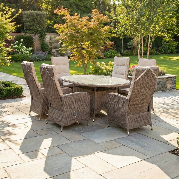 Liv Outdoors - Kingston 6 Seat Recliner Oval Rattan Dining Set