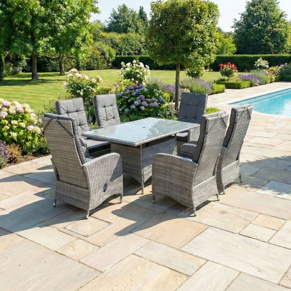 Liv Outdoors - Kingston 6 Seat Recliner Rectangular Rattan Dining Set