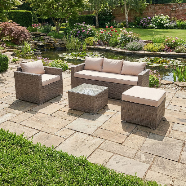 Liv Outdoors - Kingston Rattan 3 Seater Sofa with Armchair Set in Brown