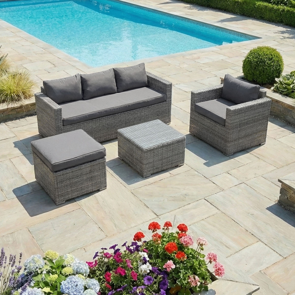 Liv Outdoors - Kingston Rattan 3 Seater Sofa with Armchair Set in Grey