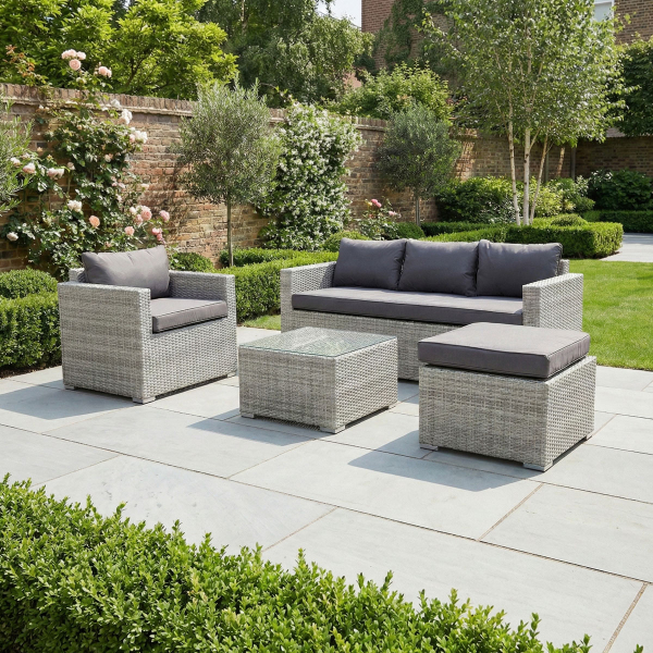 Liv Outdoors - Kingston Rattan 3 Seater Sofa with Armchair Set in Light Grey