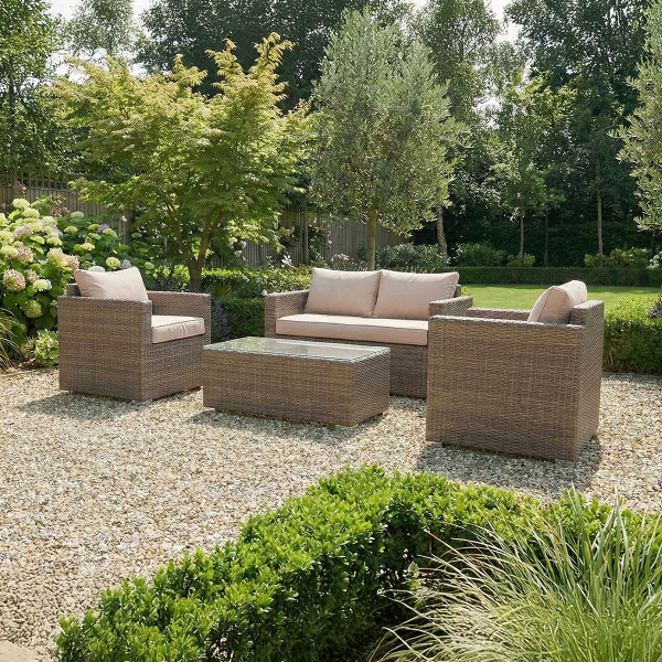 Liv Outdoors - Kingston Rattan 2 Seater Sofa and 2 Armchair Set in Brown