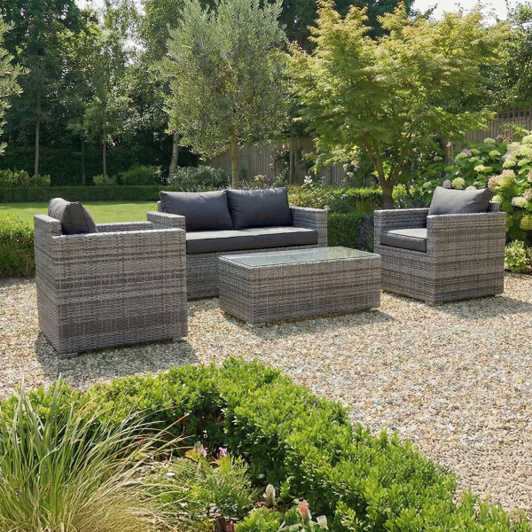 Liv Outdoors - Kingston Rattan 2 Seater Sofa and 2 Armchair Set in Grey