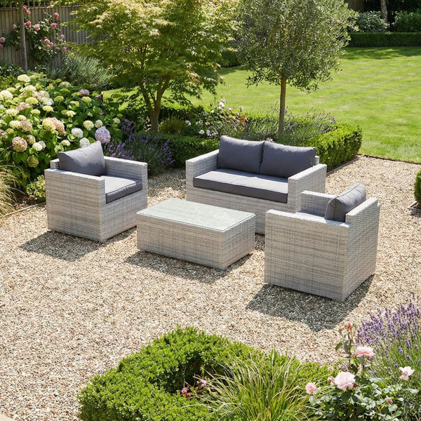 Liv Outdoors - Kingston Rattan 2 Seater Sofa and 2 Armchair Set in Light Grey