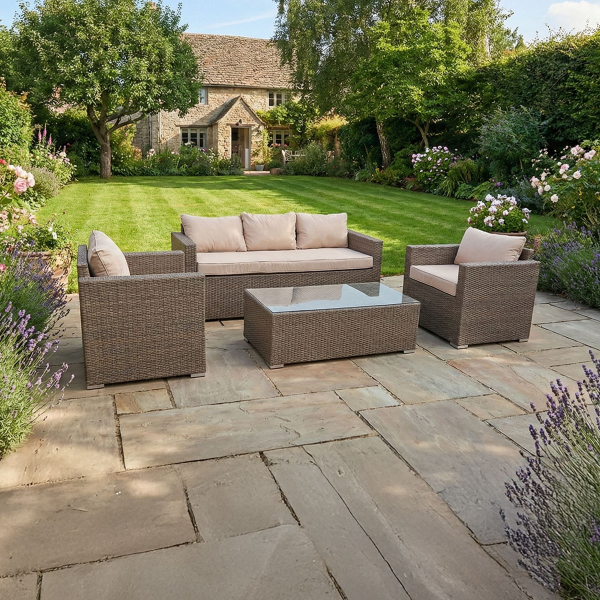 Liv Outdoors - Kingston Rattan 3 Seater Sofa and 2 Armchair Set in Brown