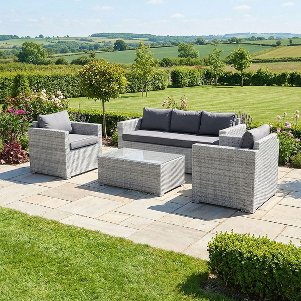 Liv Outdoors - Kingston Rattan 3 Seater Sofa and 2 Armchair Set in Light Grey