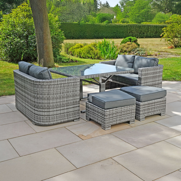 Liv Outdoors - Kingston 8 Seat Rounded Sofa Cube Dining Set in Grey