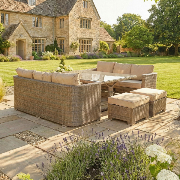 Liv Outdoors - Kingston 10 Seat Rounded Sofa Cube Dining Set in Brown