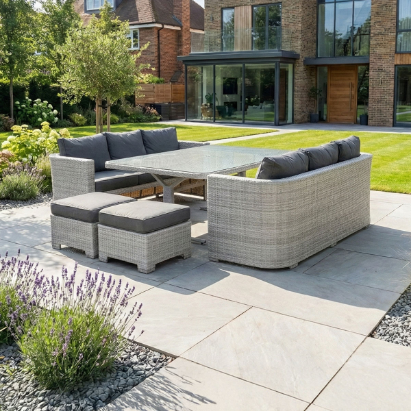 Liv Outdoors - Kingston 10 Seat Rounded Sofa Cube Dining Set in Light Grey