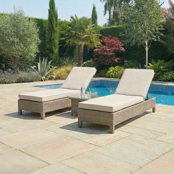 Liv Outdoors - Kingston Rattan Recliner Sun Lounger with Table in Brown