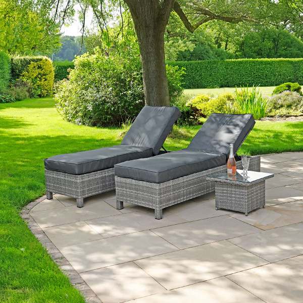 Liv Outdoors - Kingston Rattan Recliner Sun Lounger with Table in Grey