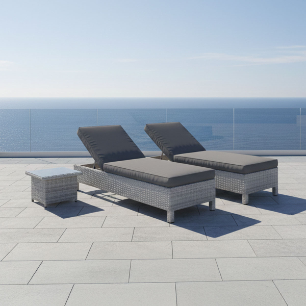 Liv Outdoors - Kingston Rattan Recliner Sun Lounger with Table in Light Grey