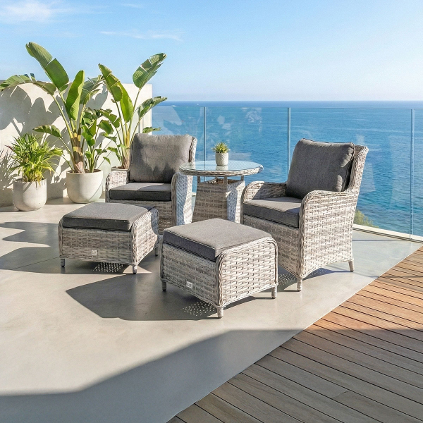 Liv Outdoors - Ascot Rattan Bistro Set with Table & Stools in Light Grey