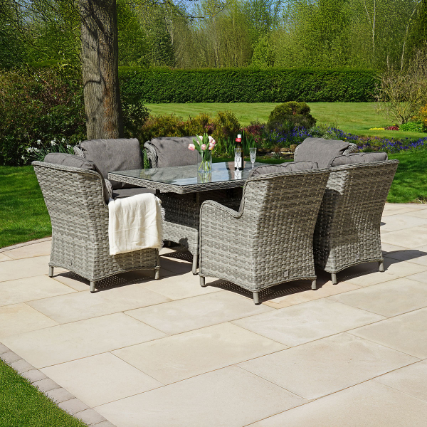 Liv Outdoors - Ascot 6 Seat Rattan Dining Set with Rectangular Table in Grey