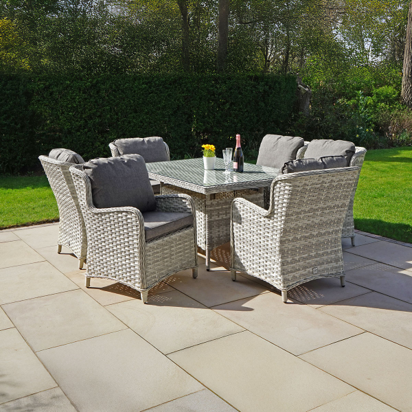 Liv Outdoors - Ascot 6 Seat Rattan Dining Set with Rectangular Table in Light Grey