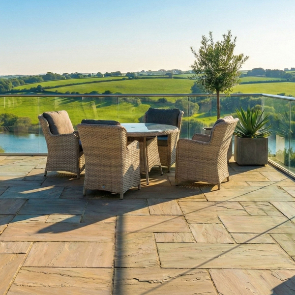 Liv Outdoors - Ascot 4 Seat Rattan Dining Set with 1.3m Round Table in Brown