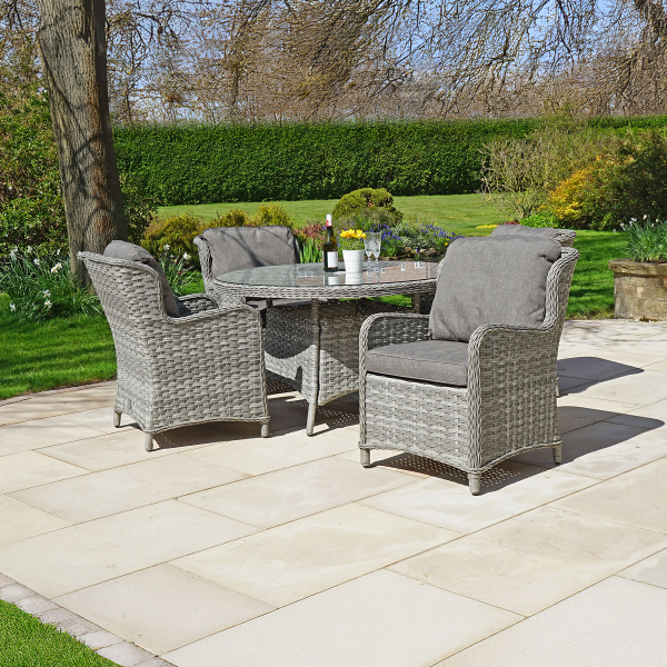 Liv Outdoors - Ascot 4 Seat Rattan Dining Set with 1.3m Round Table in Grey