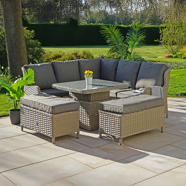 Liv Outdoors - Ascot Sofa Dining Set 2m x 2m with Rising Square Table in Brown