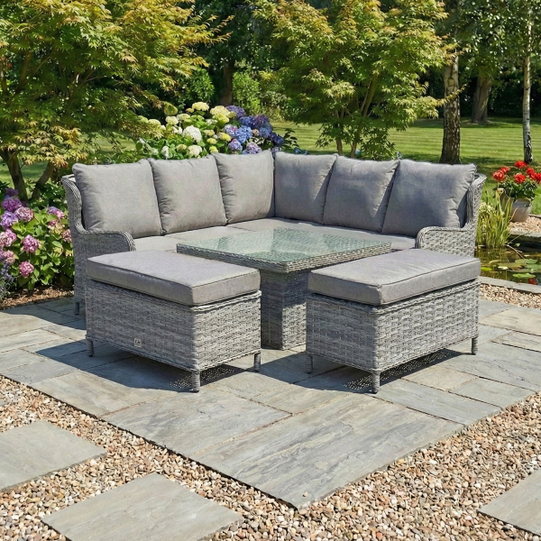 Liv Outdoors - Ascot Sofa Dining Set 2m x 2m with Rising Square Table in Grey