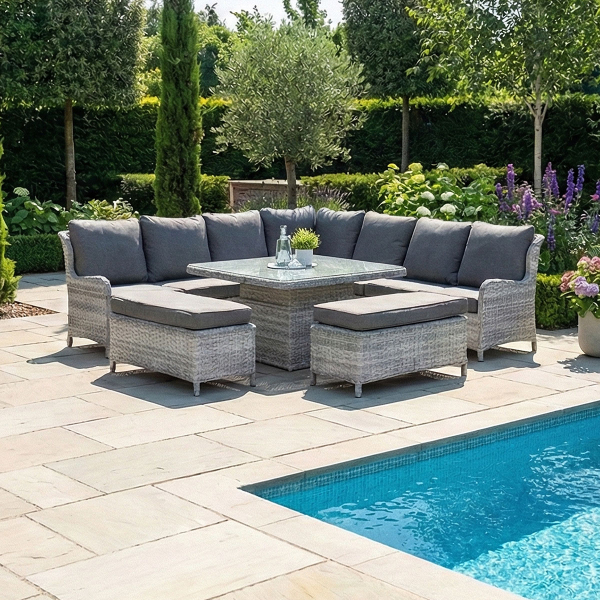 Liv Outdoors - Ascot Sofa Dining Set 2.58m x 2.58m with Large Rising Square Table