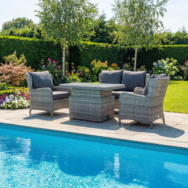 Liv Outdoors - Ascot 2 Seater Sofa & 2 Armchair with Rising Table