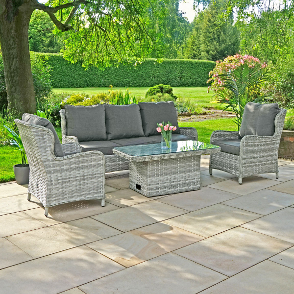 Liv Outdoors - Ascot 3 Seater Sofa & 2 Armchair with Rising Table