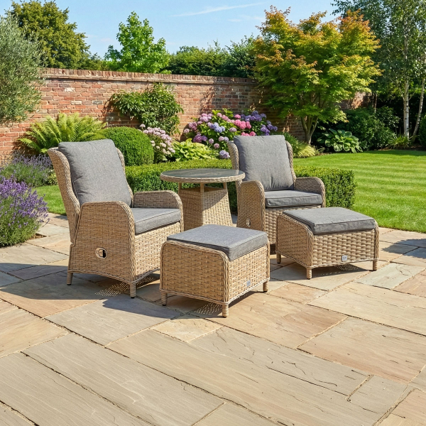 Liv Outdoors - Ascot Rattan Reclining Bistro Set with Table & Stools in Brown