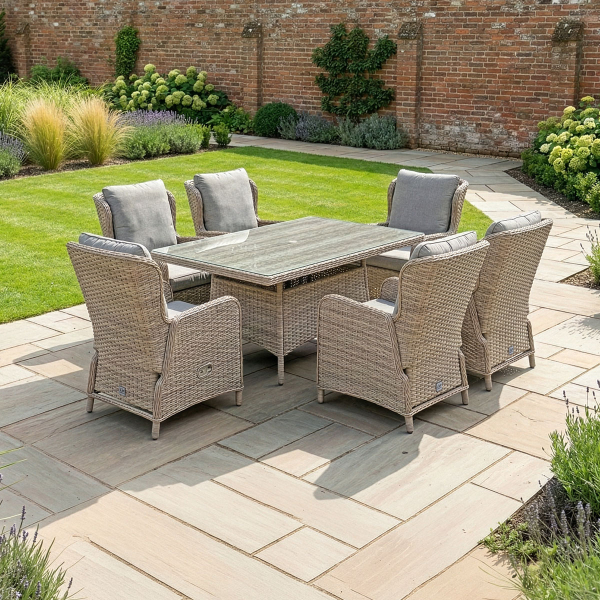 Liv Outdoors - Ascot 6 Seat Rattan Reclining Dining Set with Rectangular Table