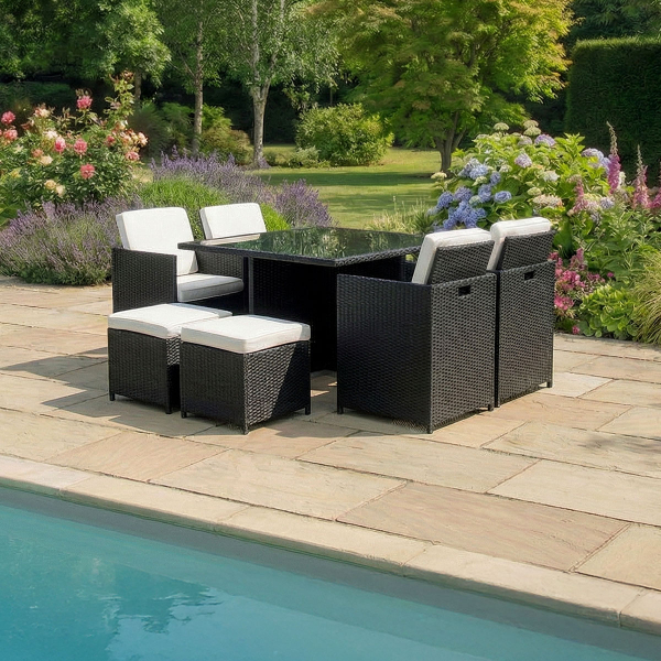 Harts - Compact Rattan Cube 8 Seat Dining Set in Black