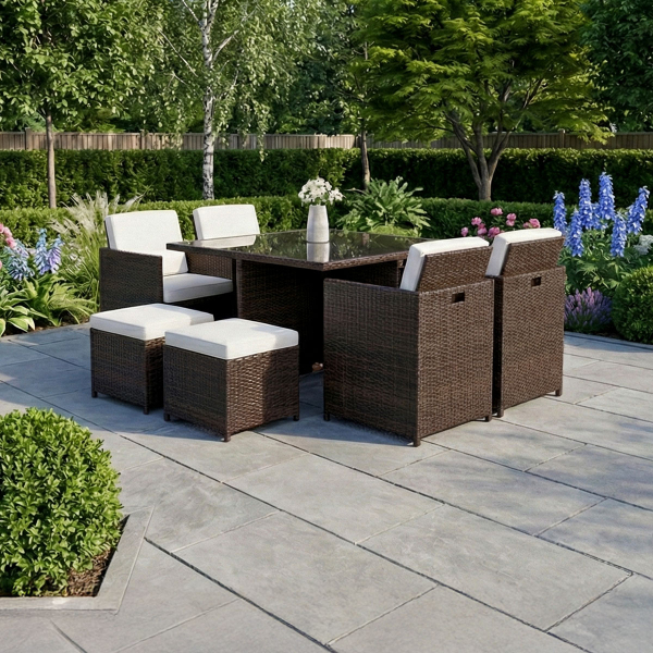 Harts - Compact Rattan Cube 8 Seat Dining Set in Brown