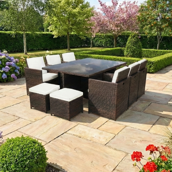 Harts - Premium 10 Seat Rattan Cube Dining Set in Brown