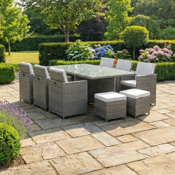 Harts - Premium 10 Seat Rattan Cube Dining Set in Grey