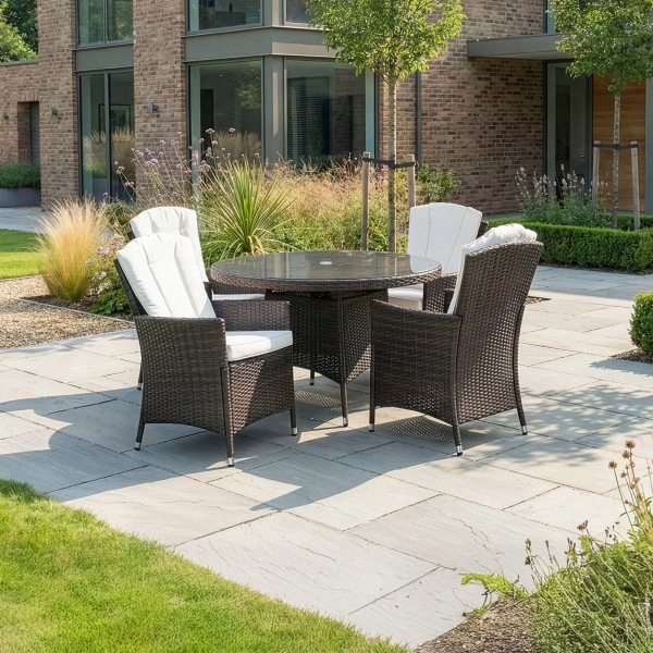 Harts - Premium 4 Seat Round Rattan Dining Set in Brown