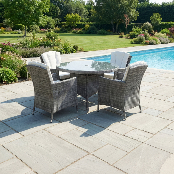 Harts - Premium 4 Seat Round Rattan Dining Set in Grey