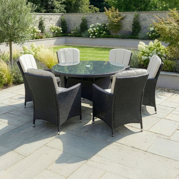 Harts - Premium 6 Seat Round Rattan Dining Set in Black